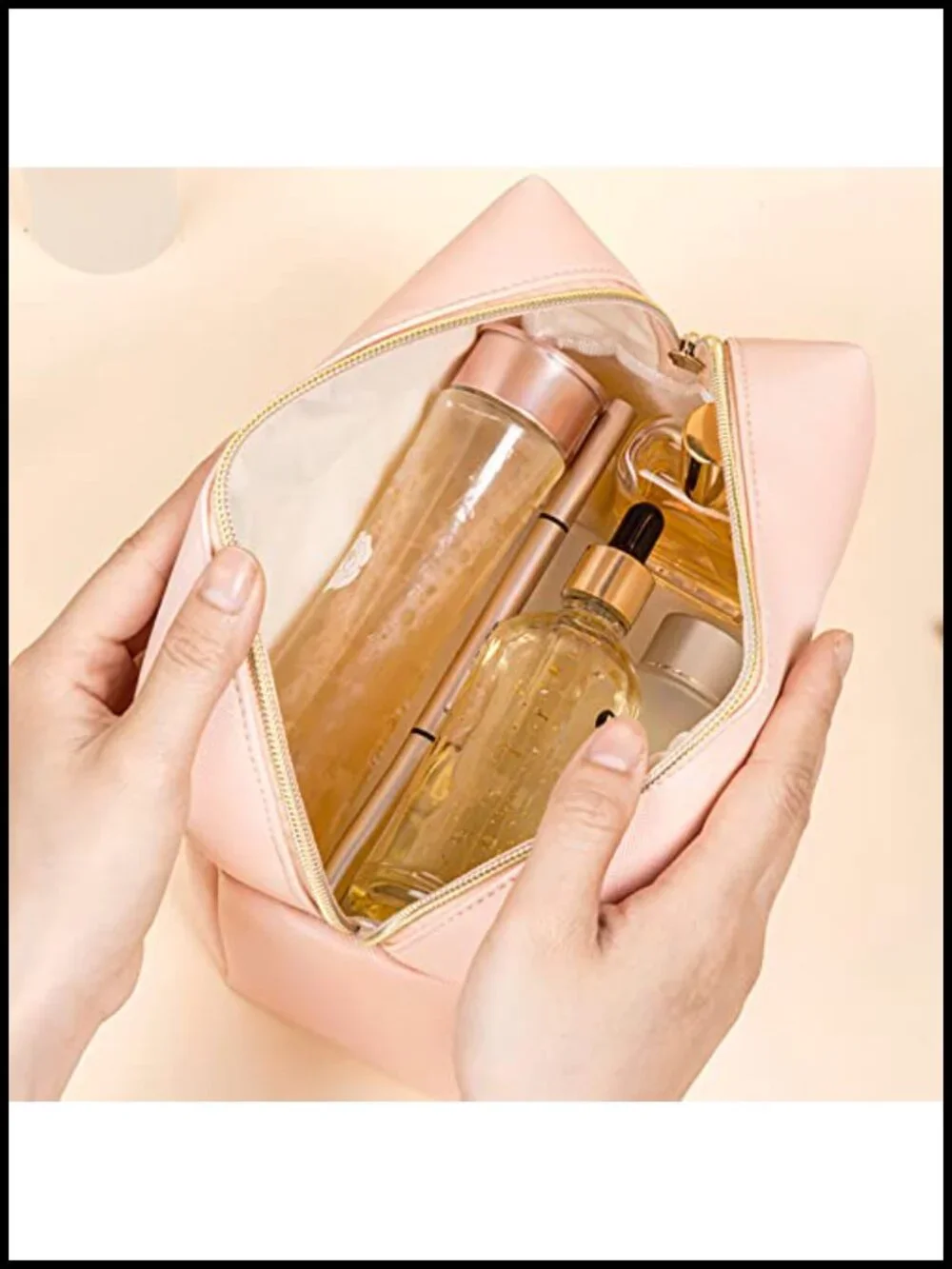 Large Travel Cosmetic Pouch, Water Resistant PU Leather Toiletry Organizer
